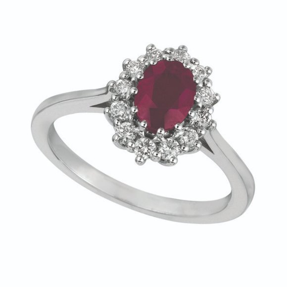 1.70 Carat Natural Diamond and Ruby Oval Ring 14K